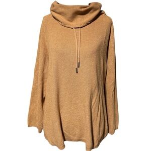 Workshop Drawstring Cowl Neck Raglan Sleeve Soft Knit Sweater Camel Tan Size 1X